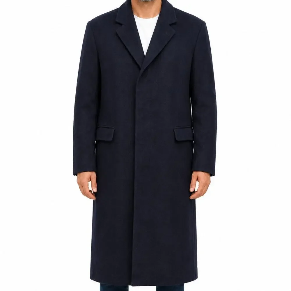 Vintage Beale & Inman London England 100% Cashmere Long Coat Men 44R Navy